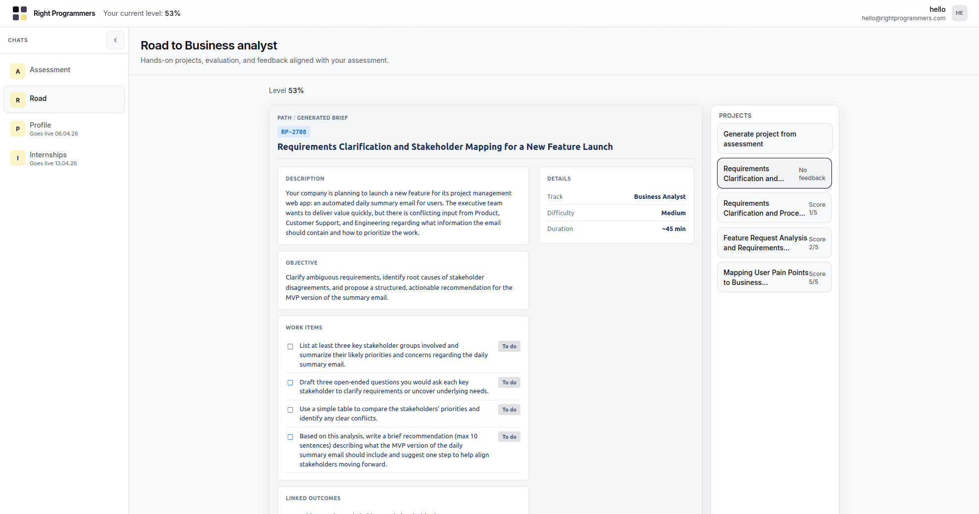 Road feature showing a real project workflow simulation path.